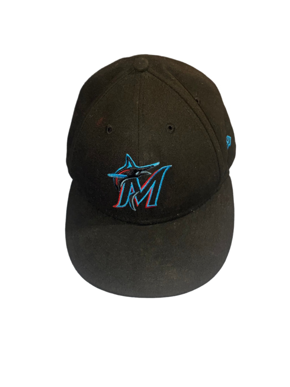 Men's New Era Miami Marlins Baseball Hat, Size 7 1/4, Black and Blue
